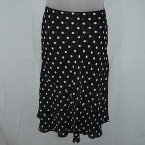 Black Polka Dot Sz 12 Church Office Lined Side Zip Layered Midi Skirt